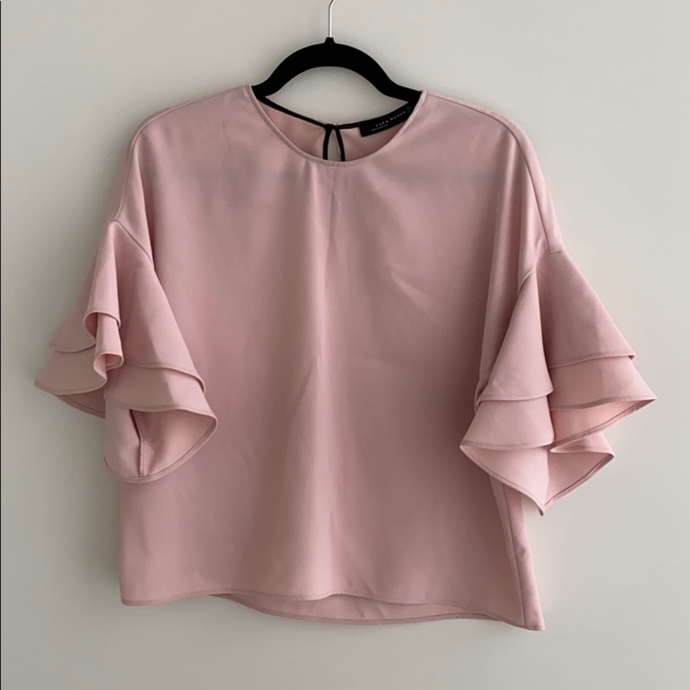 Zara Ruffled Sleeve Top, XS
